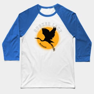 Sucker Lake in Michigan Heron Sunrise Baseball T-Shirt